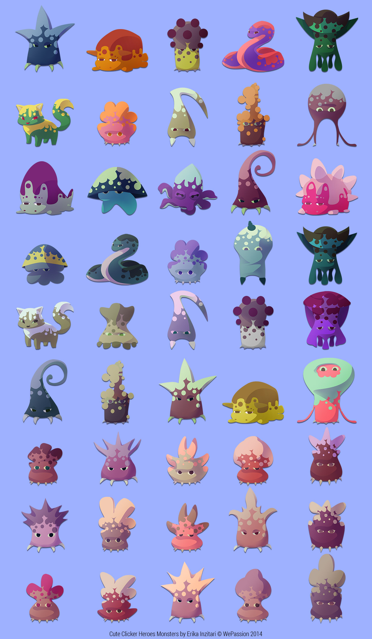 mostri cute clicker heroes in griglia dei primi 3 mondi
